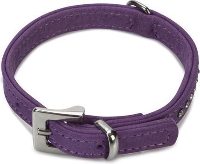 Beeztees leren halsband Buffalo Strass. Paars. 27 cm x 10 mm.