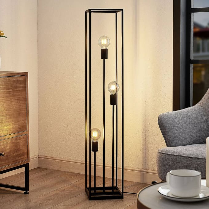 Lindby - vloerlamp - 3lichts - Staal - H: 120 cm - E27 - zwart