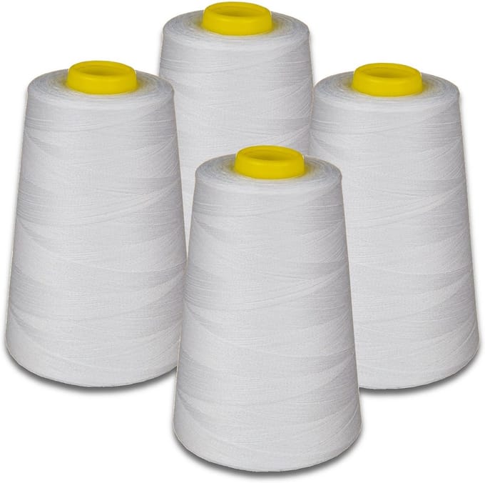 Set van 4 Kegels Overlockgaren Polyester Wit 5000m - Sterk en Duurzaam Naaigaren