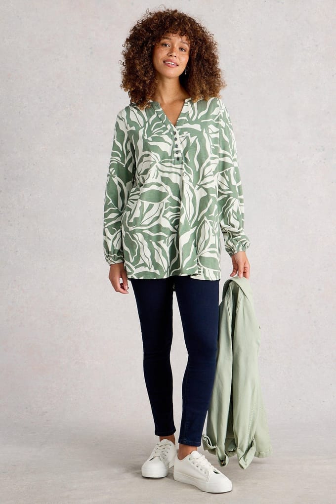 White Stuff Phoebe Tunic Green Print Größe: 10 | Longsleeves Outlet | Damen | Grün