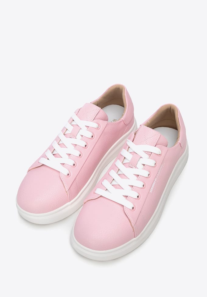 Wittchen Serie - Dames Leren Sneakers - Roze - Platform - Hartvormige Groeven