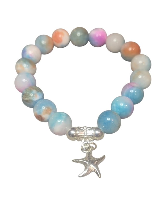 gekleurde agaat armband met zeester bedel.