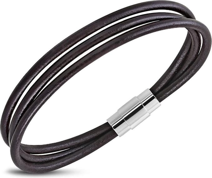 Amanto Armband Ferdi B - Leer - 316L Staal - Magnetisch - 9mm - 22cm