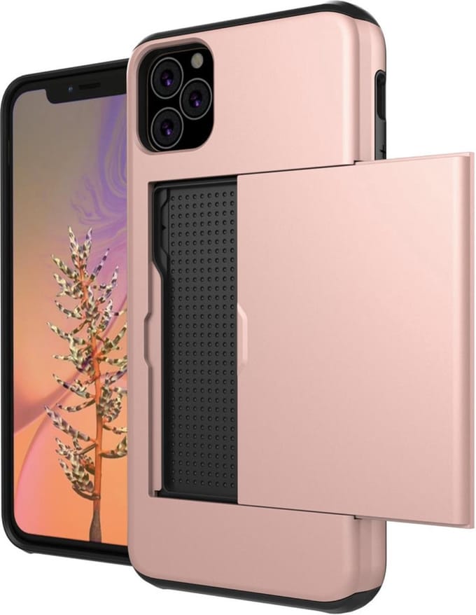 Geschikt voor Apple iPhone 11 Pro Backcover | Roze | Pasjeshouder | TPU - Hard PC
