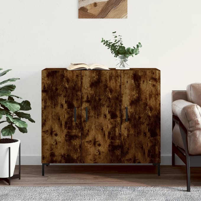 vidaXL - Dressoir - 90x34x80 - cm - bewerkt - hout - gerookt - eikenkleurig