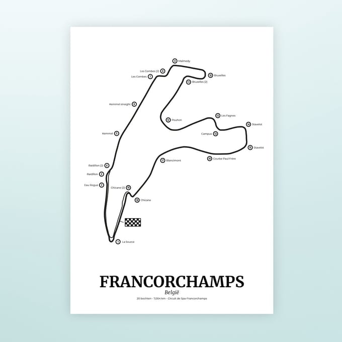 Ditverzinjeniet.nl Poster Formule 1 Circuit Belgie Francorchamps - A3 Formaat
