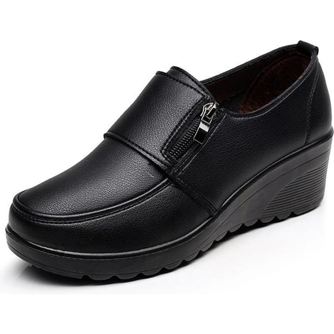 Herfst Instappers Dames Dames Echt Leer Werkschoenen Moeder Comfortabele Bruiloftsschoenen 40 zwart