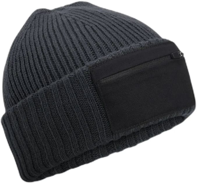 Zip Patch Beanie – Graphite Grey/Black One Size