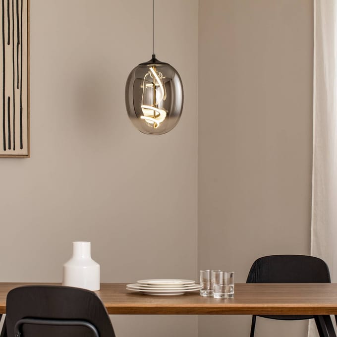 ONLI LED hanglamp Lilly, glas, rookgrijs, Ø 28 cm, 4000 K