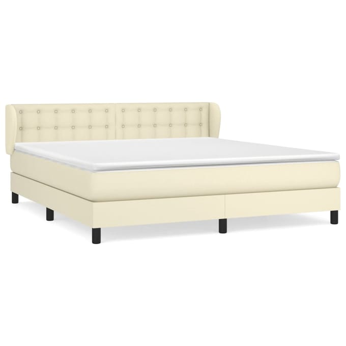 vidaXL - Boxspring - met - matras - kunstleer - crèmekleurig - 180x200 - cm