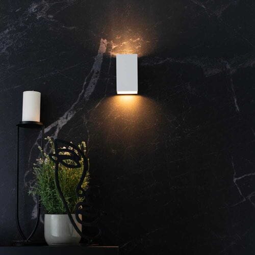 HOFTRONIC – Rechthoekige wandlamp – Up and downlight – Dimbaar – GU10 fitting – Mat wit aluminium – IP20 – Binnengebruik