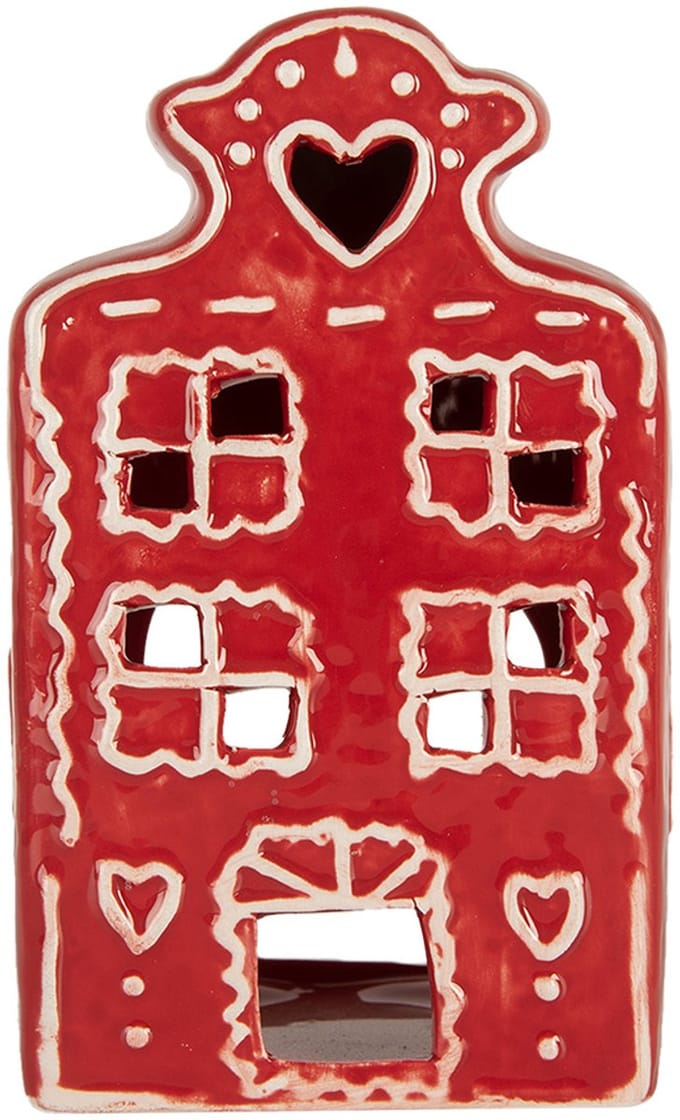 Clayre & Eef Waxinelichthouder Huis 8x7x13 cm Rood Keramiek