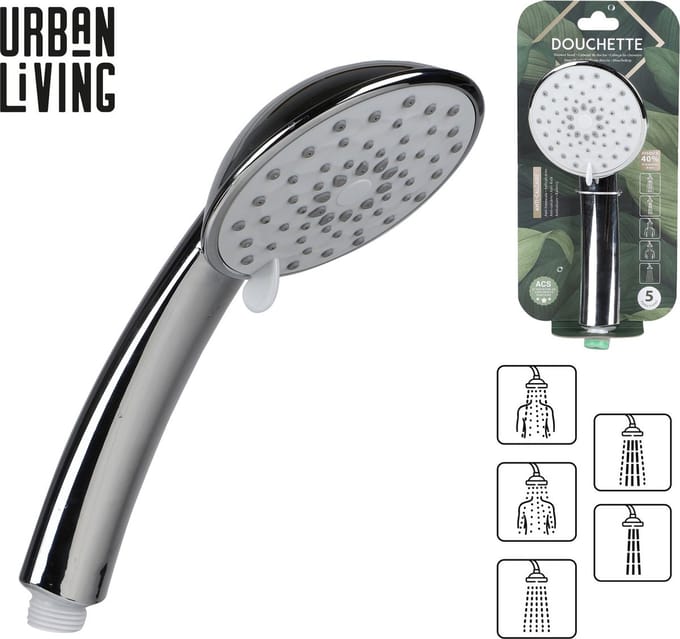 Urban Living basic douchekop - met 5 functies - 24 cm - zilver - kunststof - douchekoppen