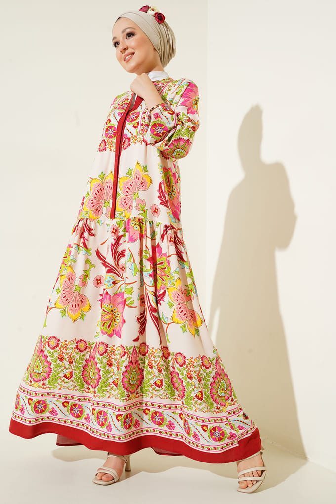 Geprinte V-hals Maxi-jurk