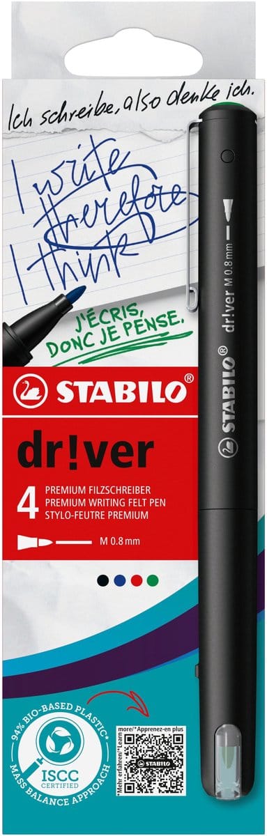 Fineliner stabilo dr!ver medium assorti 4 stuks