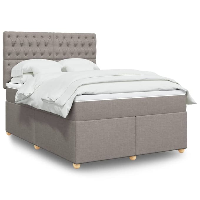 vidaXL - Boxspring - met - matras - stof - taupe - 140x190 - cm