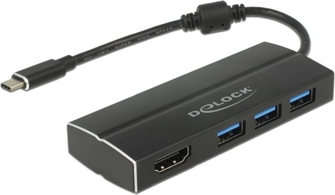 Premium USB-C naar HDMI en 3x USB-A adapter met DP Alt Mode (4K 30 Hz) / zwart - 0,15 meter