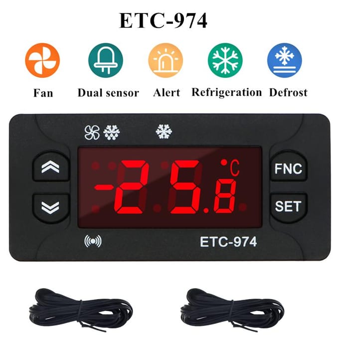 ETC-974 Dubbele NTC Sensor Temperatuurregelaar Thermoregulator voor Koelkast Ontdooien Verwarming 220V black