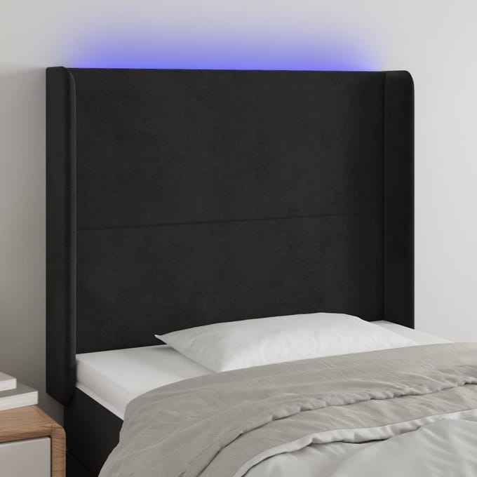 vidaXL - Hoofdbord - LED - 93x16x118/128 - cm - fluweel - zwart