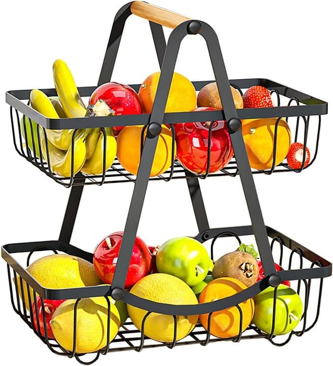 Moderne 2-laagse fruitmand en etagère voor keuken en opberging