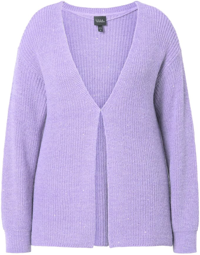 Ulla Popken - Dames - Vest pailletten oversized geribbeld breisel V-hals - Lavendel - Maat 54+