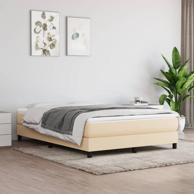 vidaXL - Boxspring - bed - stof - crèmekleurig - 140x200 - cm