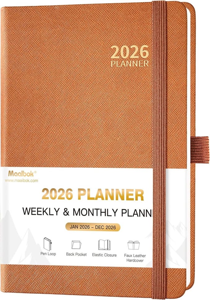 Jaarplanner 2026 Week- en Maandoverzicht A5 Formaat Organizer Bruin