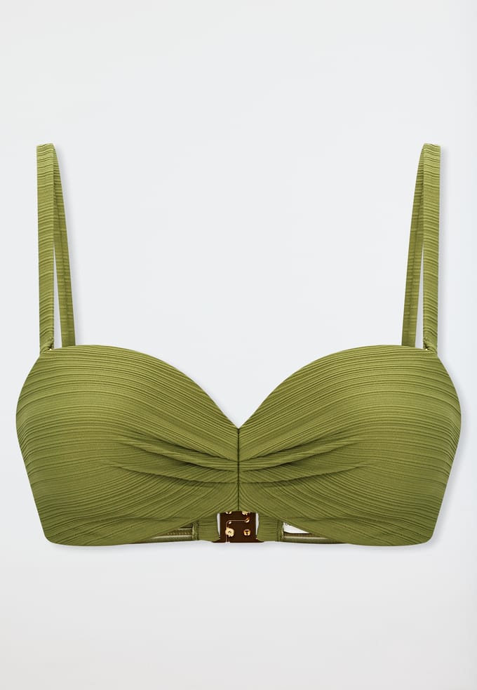Bandeau-bikini-top met schaal, olijfgroen - aquablauw 40B