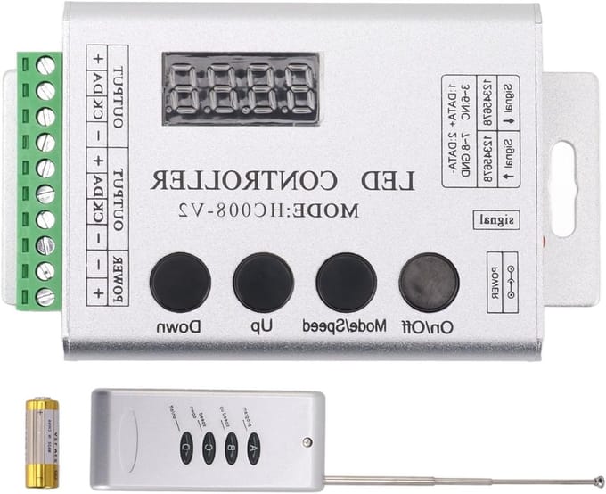 RGB LED Strip Controller met RF Afstandsbediening, 5V-24V, 133 Effecten en SPI Compatibel, Ideaal voor Sfeerverlichting