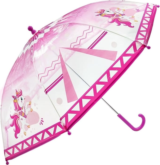 Roze / transparatante Eenhorn koepelparaplu