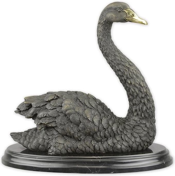 Zwemmende Zwaan - Bronzen beeldje - Sculptuur - 31 cm hoog