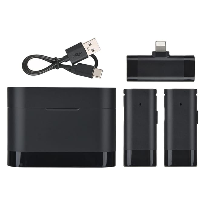 Draadloze clip-on microfoon Draadloze microfoonontvanger en 2 zenders met oplaaddoos voor Type-C iOS Interface