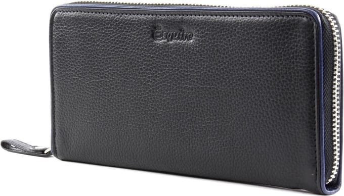 Esquire Portemonnee Piping Zip Around Wallet Black / Roy Zwart Blauw