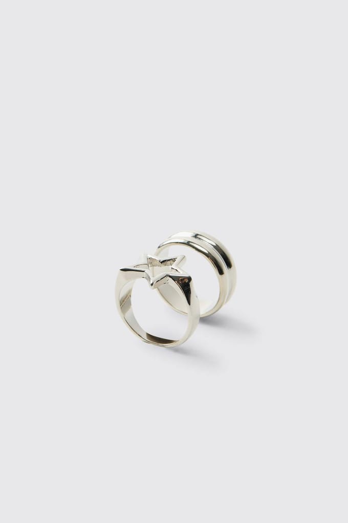 2-pack Chunky Sterrenringen | Silver | Size Small/Medium