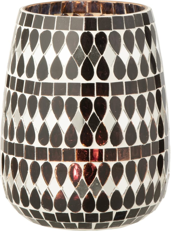 J-Line theelichthouder Mozaïek - glas - zwart/zilver - medium