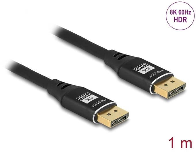 Delock DisplayPort Kabel 8K 60 Hz 1 m schwarz Metall
