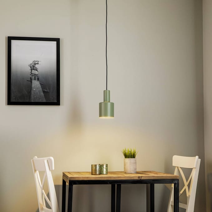 Euluna - hanglamp - 1licht - Staal - E27 - saliegroen, messing