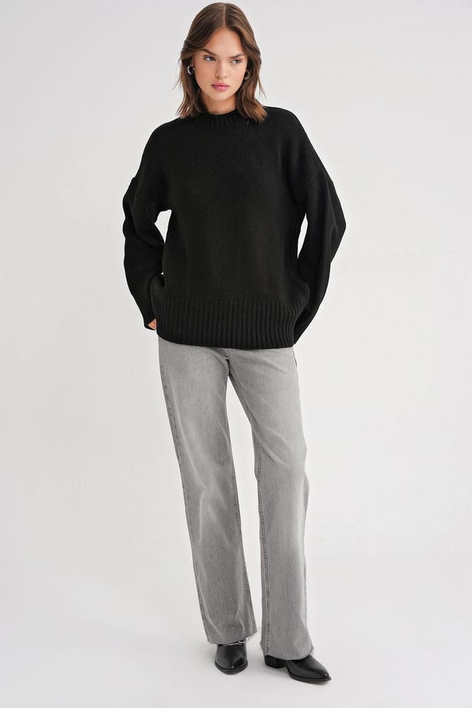 Oversized Geribbelde Gebreide Truien met Ronde Hals
