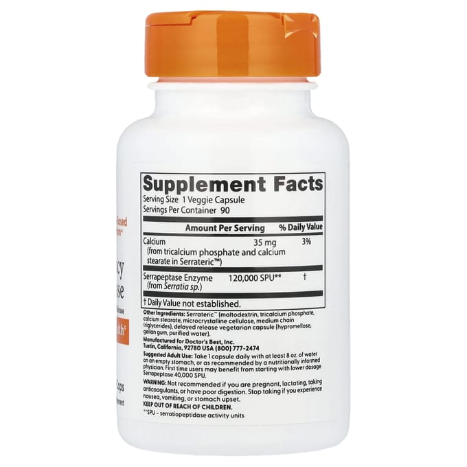 Doctor's Best, Hooggedoseerde Serrapeptase, Veggie Capsules 90