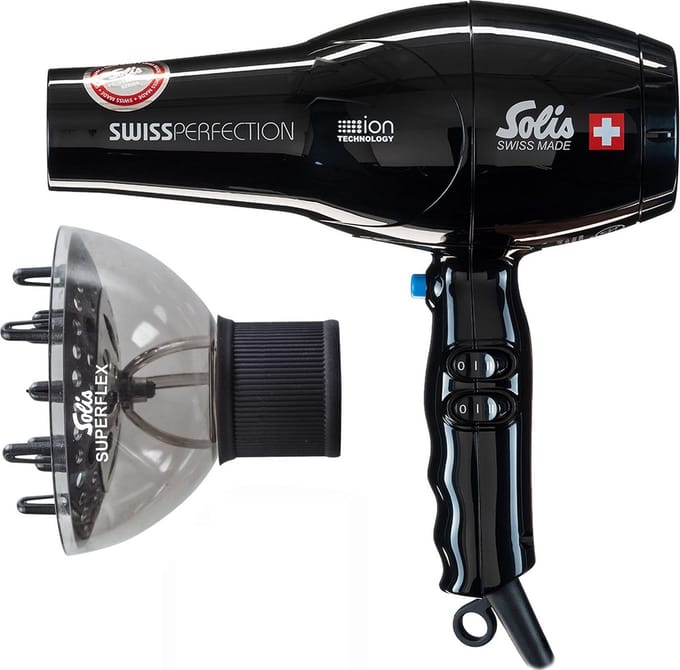 Solis Swiss Perfection 440 Föhn - Zwart + Superflex Softstyler Diffuser