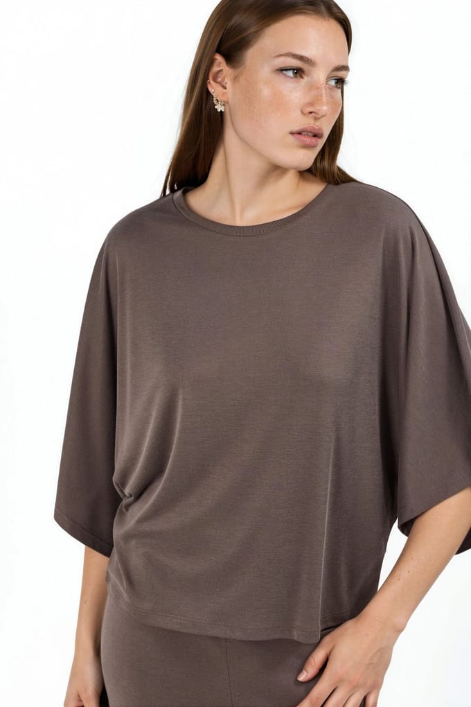 Losse Pasvorm Geribbelde Crewneck Blouse