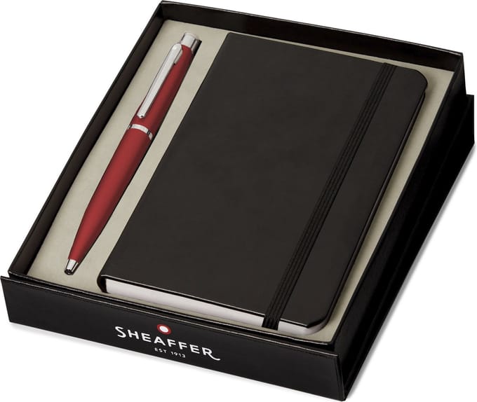 Sheaffer balpen giftset VFM - G9403 - F - excessive red chrome plated - met A6 notebook
