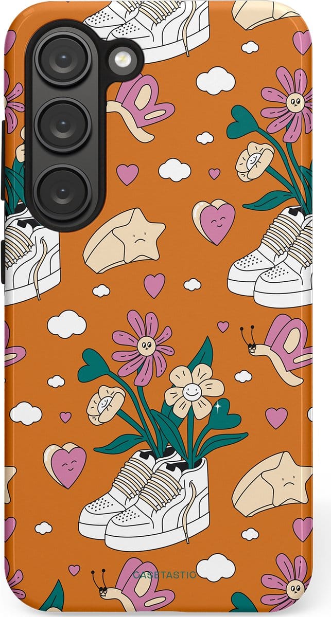 Casetastic hoesje geschikt voor Samsung Galaxy S23 - Dubbellaagse bescherming - Hartentuin - Fashion Case - Terracotta Zand Lichtgrijs