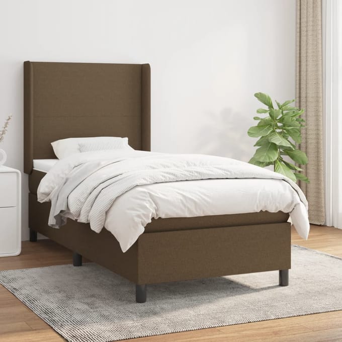 vidaXL - Boxspring - met - matras - stof - donkerbruin - 90x190 - cm