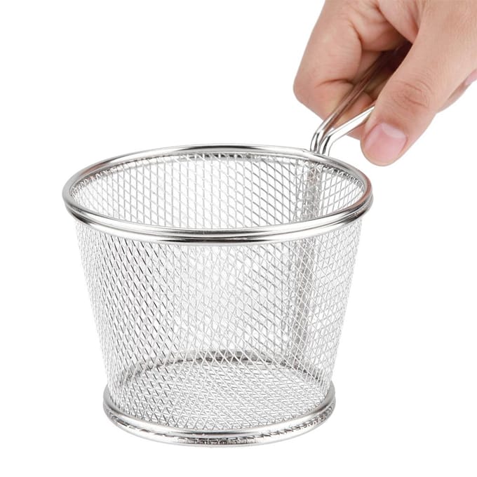 Mini RVS Friet Diepfriet Manden Voedsel Presentatie Zeef Aardappel Kookgereedschap white