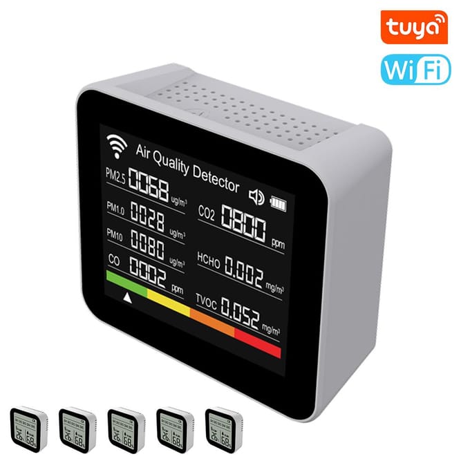 20 in 1 Tuya WIFI Intelligente Luchtkwaliteitsmonitor Binnen CO2-detector with 5 Subunits wit