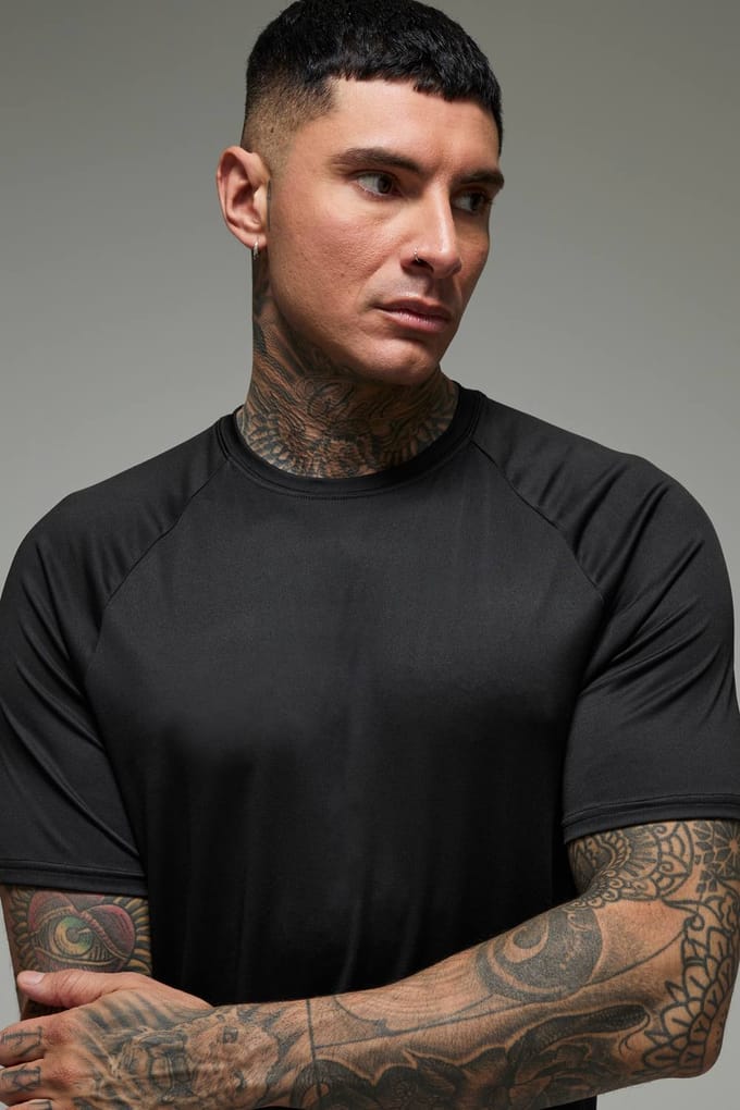 Tall Men's Active Lightweight Essentials Gym Regular Fit Raglan T-shirt | Black | Size Medium
