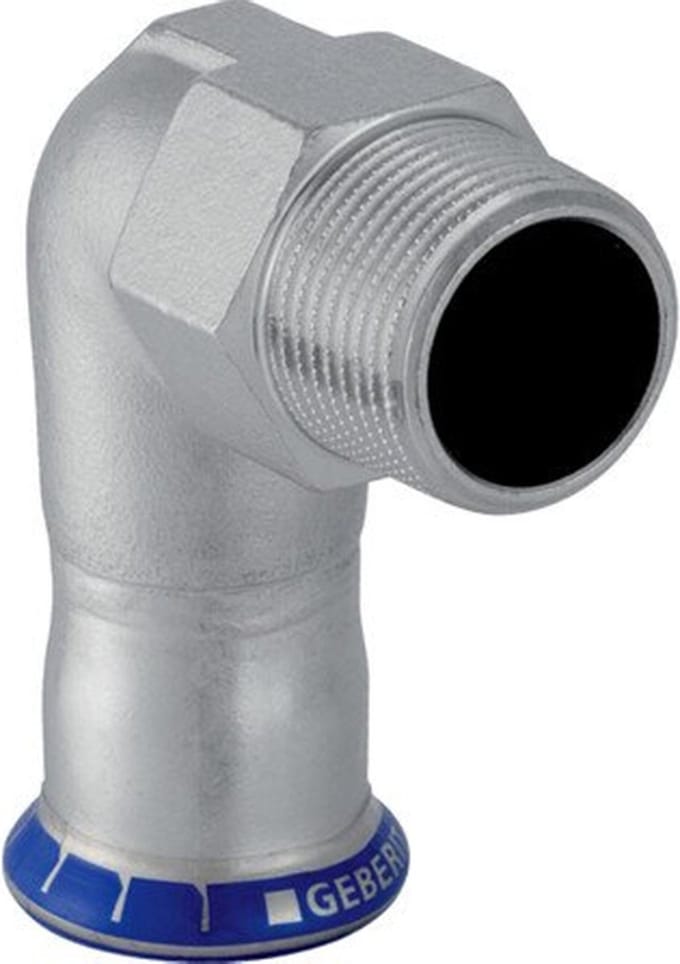Geberit Mapress persfitting inox water overgangsbocht 90 met buitendraad pers M 1512M