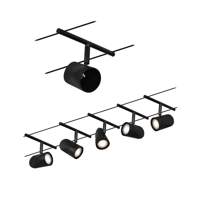 Paulmann Cup Kabelverlichting - Basisset - 5x10W | GU5,3 | 230/12V - Mat Zwart