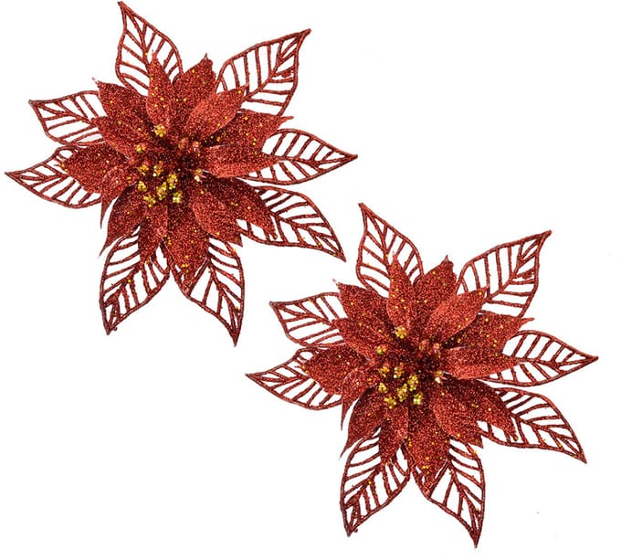 Clayre & Eef Kersthanger Set van 2 Kerstster 15 cm Rood Kunststof